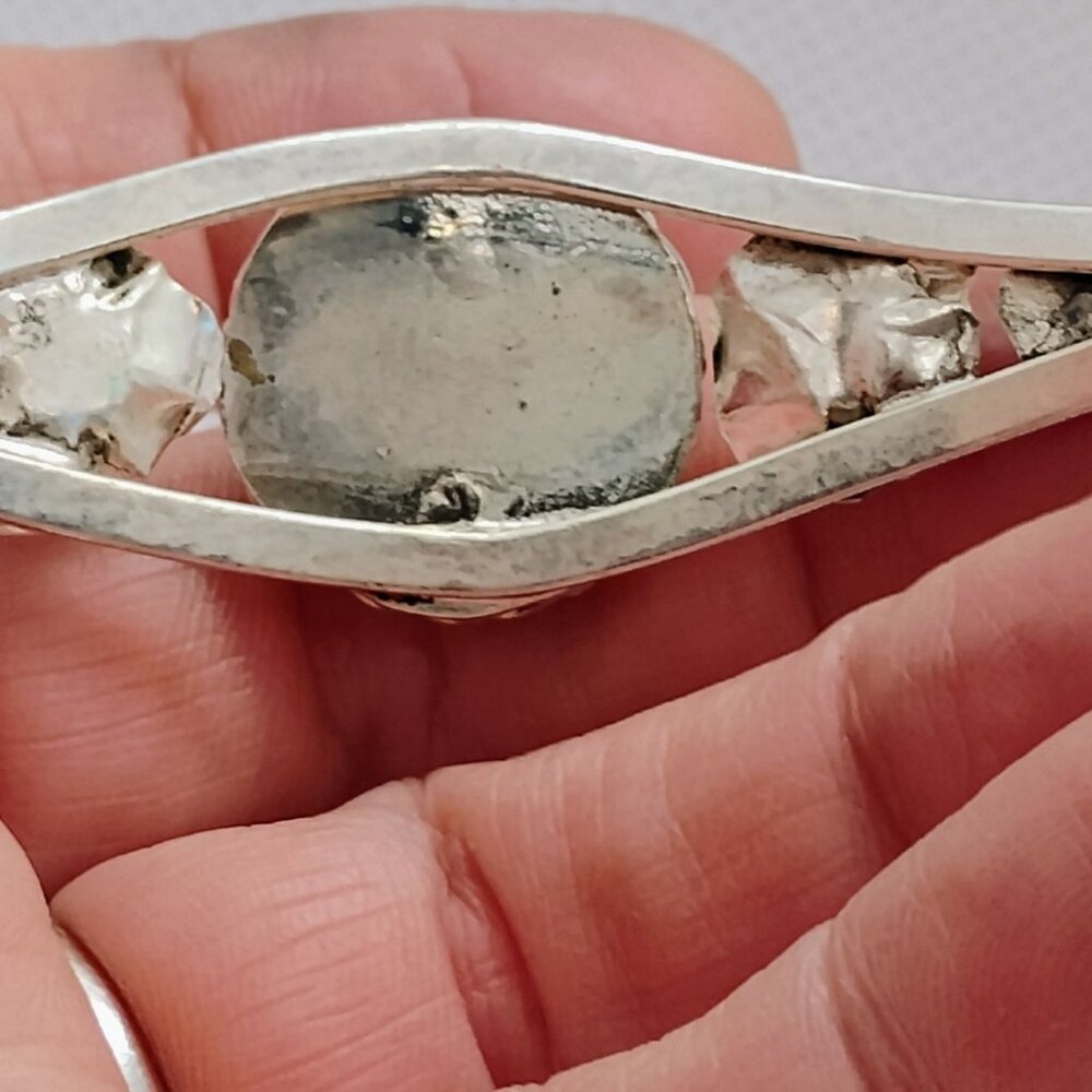 Mexican Silver Abalone Shell Cuff Bracelet Flower Leaf Setting Handmade 12.7g - Picture 6 of 7
